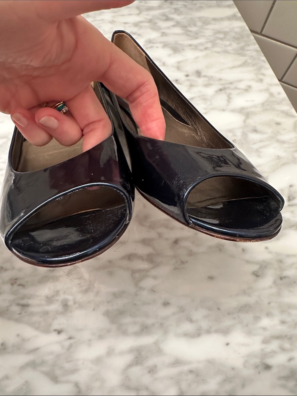 Cole Haan Nike Navy Patent Leather Peep-Toe Wedge Pumps - Picture 11 of 12